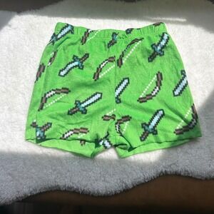 Minecraft Green Fuzzy Lounge Shorts Gaming Bow & Arrow Sword Pajama